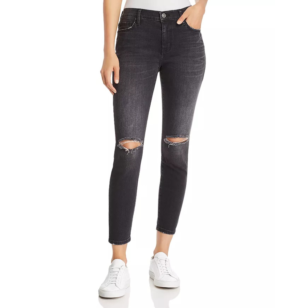 Current/Elliott Stiletto Distressed Ankle Skinny Jeans 2 YR Destroy Stretch Blk